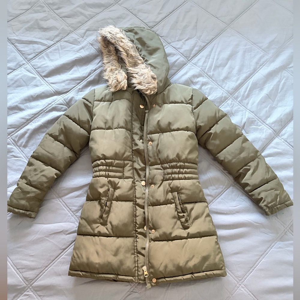 Kids Olive Green Hooded Jacket